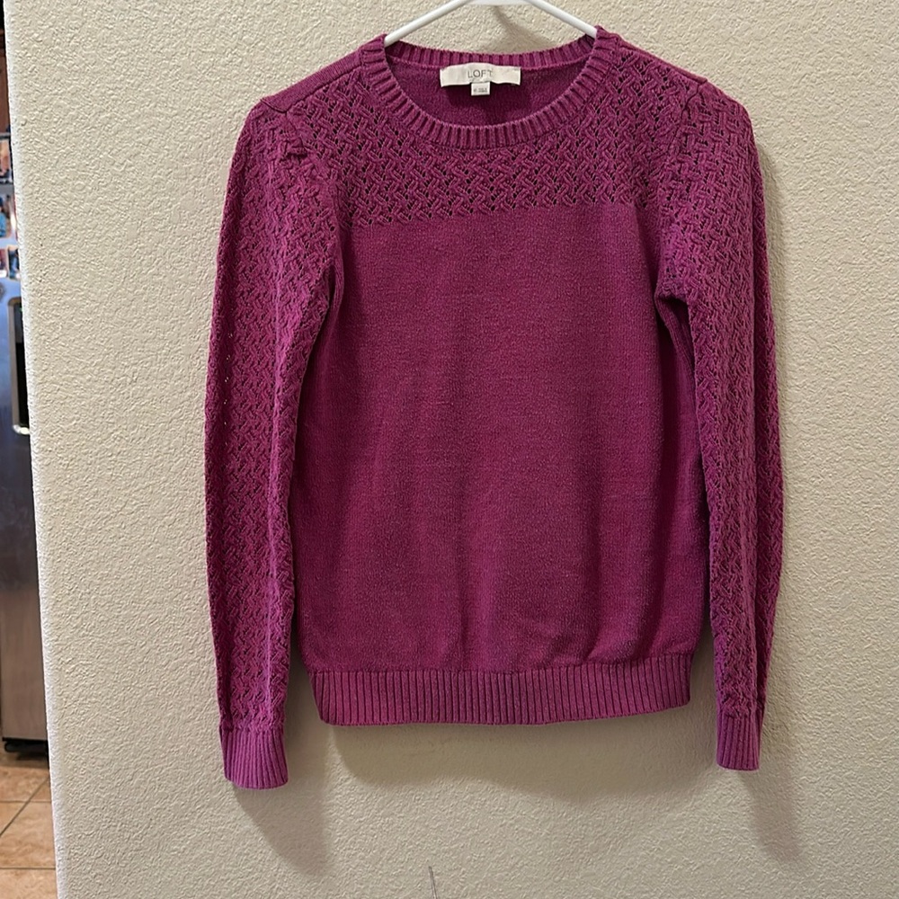 LOFT Purple Crewneck Knit Cottagecore Sweater Women’s Size XS